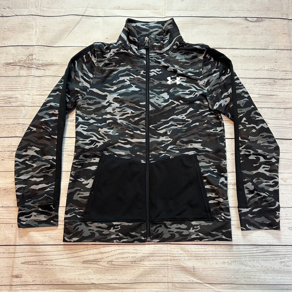 Under Armour Gray Camouflage Camo Full Zip Loose Jacket Youth Boys Size Medium